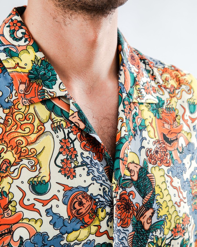 Irezumi Tattoo Aloha Shirt Ecru from Brava Fabrics