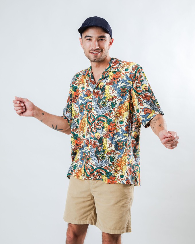 Irezumi Tattoo Aloha Shirt Ecru from Brava Fabrics