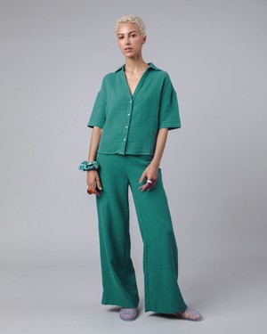 Bubble Wide Leg Pants Green from Brava Fabrics