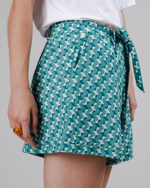 Tiles Belted Cotton Shorts Ocean from Brava Fabrics