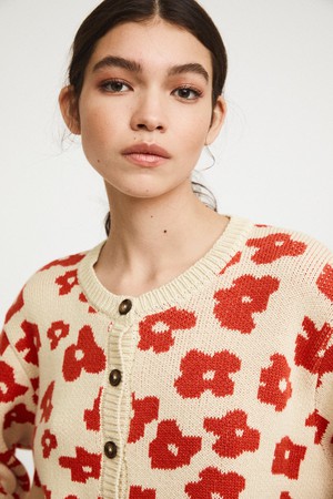 Keith Knit cardigan red flowers from Cool and Conscious