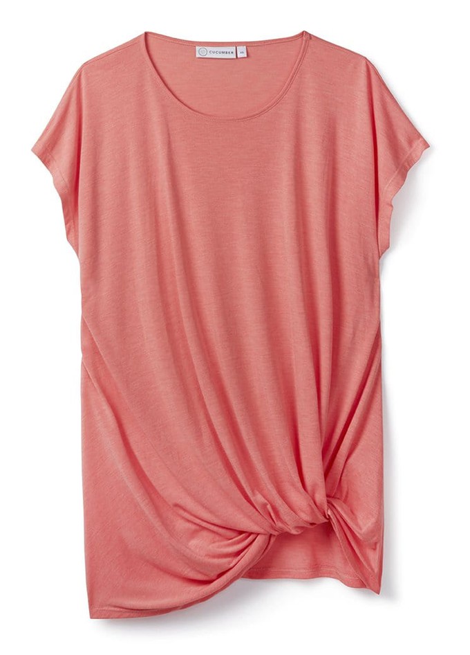 Drape Knot Tee in Coral from Cucumber Clothing