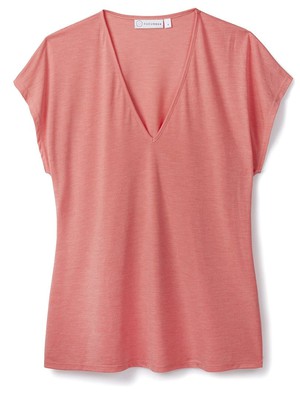 V Neck Top in Coral from Cucumber Clothing