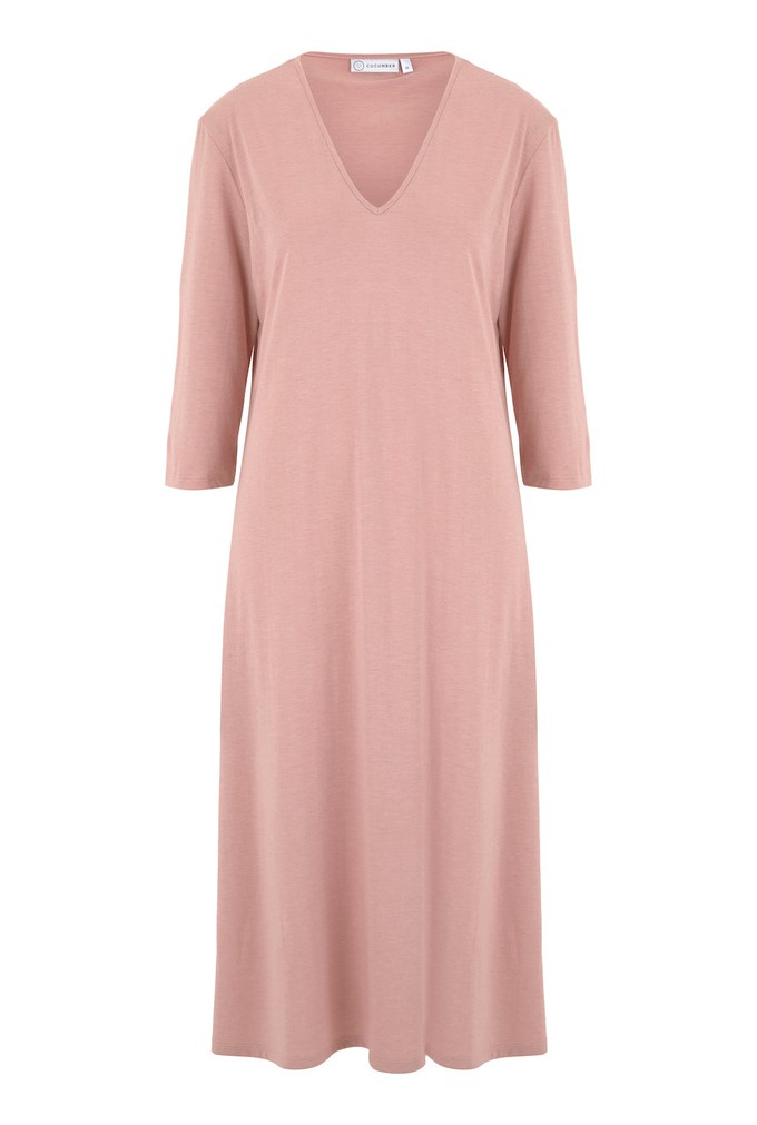 V Neck Three Quarter Sleeve Dress in Rose from Cucumber Clothing