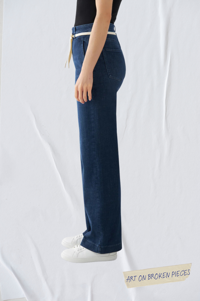 DEW Flared Soft Denim - French Pocket - Dark Blue - Art on Broken Pieces from DAWN Denim