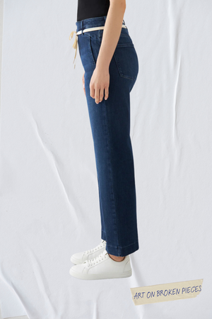 DEW Flared Cropped Soft Denim - French Pocket - Dark Blue - Art on Broken Pieces from DAWN Denim