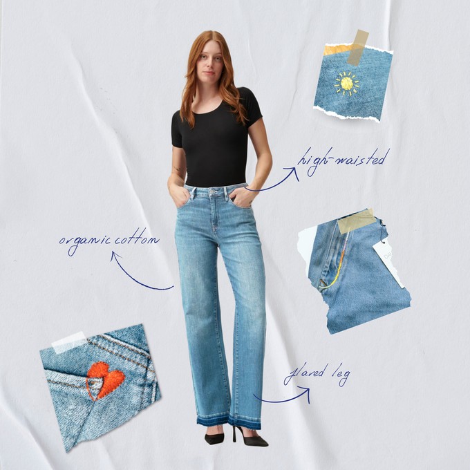 DEW Flared Soft Denim - Open Hem - Light Blue - Art on Broken Pieces from DAWN Denim