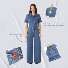 TWITTER Minimal Stretch - Short Sleeve Overall - Medium Blue - Art on Broken Pieces via DAWN Denim