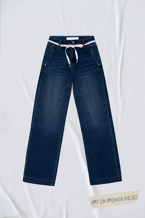 DEW Flared Soft Denim - French Pocket - Dark Blue - Art on Broken Pieces from DAWN Denim