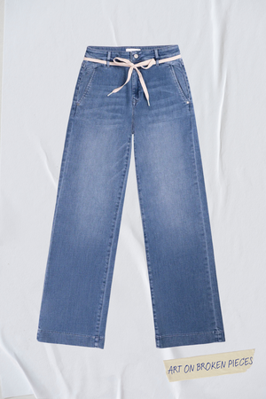 DEW Flared Cropped Soft Denim - French Pocket - Medium Blue - Art on Broken Pieces from DAWN Denim