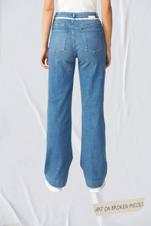DEW Flared Cropped Soft Denim - French Pocket - Medium Blue - Art on Broken Pieces from DAWN Denim
