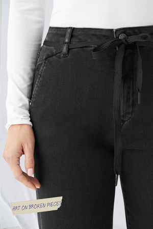 DEW Flared Cropped Soft Denim - French Pocket - Black Denim - Art on Broken Pieces from DAWN Denim