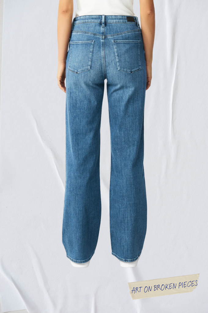 DEW Flared Soft Denim - Classic - Medium Blue - Art on Broken Pieces from DAWN Denim