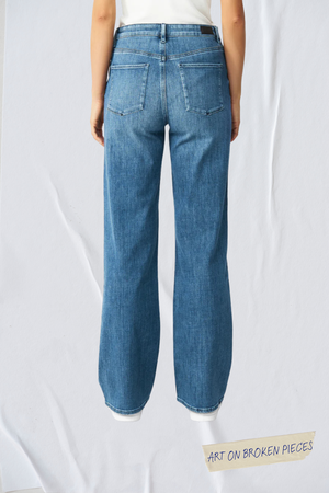 DEW Flared Soft Denim - Classic - Medium Blue - Art on Broken Pieces from DAWN Denim