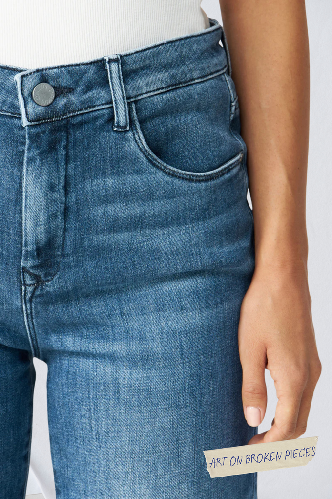 DEW Flared Soft Denim - Classic - Medium Blue - Art on Broken Pieces from DAWN Denim