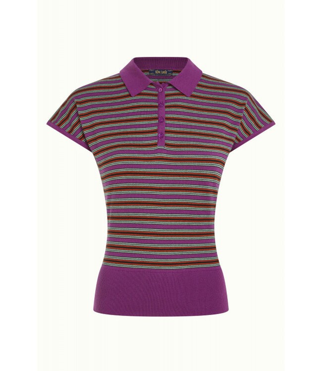 KING LOUIE •• Ann Polo Top Bee Stripe | Sparkling Purple from De Groene Knoop