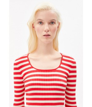 ARMEDANGELS •• ALAANI CREWNECK STRIPED | dark poppy-oatmilk from De Groene Knoop