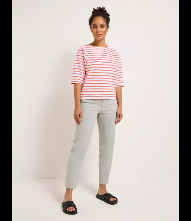 LANIUS •• Half sleeve shirt with stripes | White- Coral from De Groene Knoop