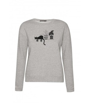 GREENBOMB •• Sweater Animal Cat Window Canty |  Heather Grey from De Groene Knoop