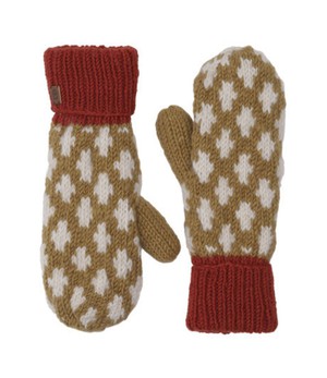 EGOS Copenhagen •• Gebreide Wanten Diamantpatroon | Goudbruin, Wit  met donkerrood from De Groene Knoop