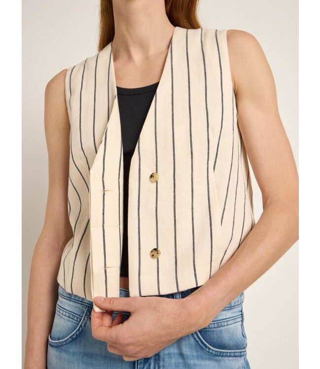 LANIUS •• Gestreept Gilet OCS | Creme/ Black from De Groene Knoop