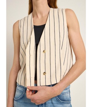 LANIUS •• Gestreept Gilet OCS | Creme/ Black from De Groene Knoop