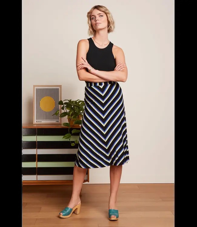 KING LOUIE ••Juno Midi Skirt Embla Stripe | Black from De Groene Knoop