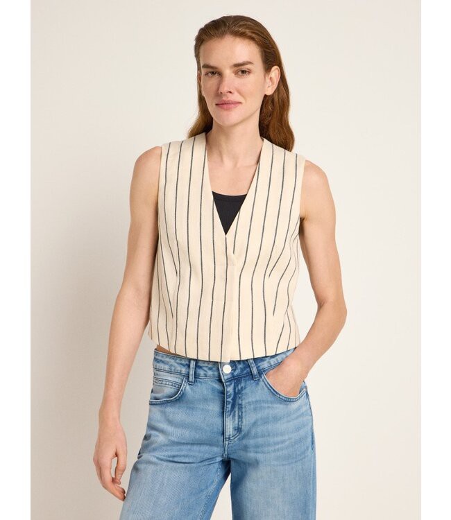 LANIUS •• Gestreept Gilet OCS | Creme/ Black from De Groene Knoop