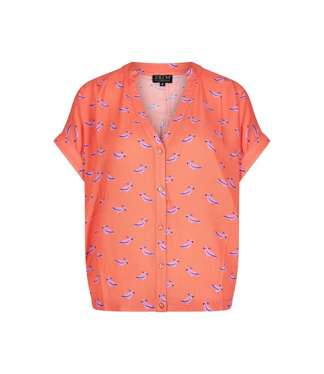 ZILCH •• Blouse Wide | Parrot Coral from De Groene Knoop