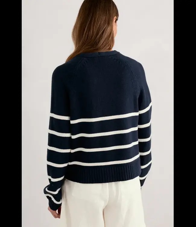 SEASALT CORNWALL •• Castle Beach Cardigan Stripe| Porthole Maritime Chalk from De Groene Knoop