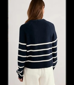 SEASALT CORNWALL •• Castle Beach Cardigan Stripe| Porthole Maritime Chalk from De Groene Knoop