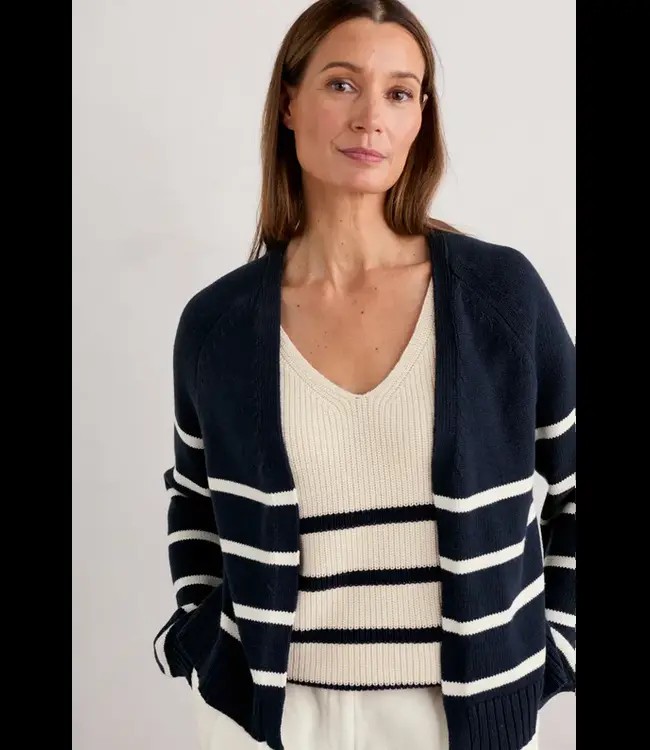 SEASALT CORNWALL •• Castle Beach Cardigan Stripe| Porthole Maritime Chalk from De Groene Knoop