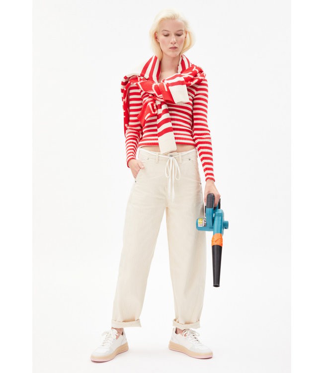 ARMEDANGELS •• ALAANI CREWNECK STRIPED | dark poppy-oatmilk from De Groene Knoop