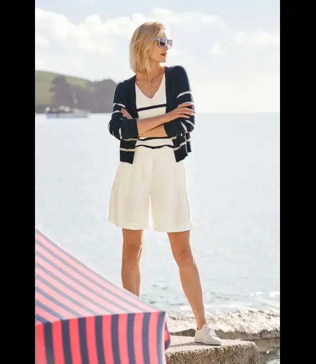 SEASALT CORNWALL •• Castle Beach Cardigan Stripe| Porthole Maritime Chalk from De Groene Knoop