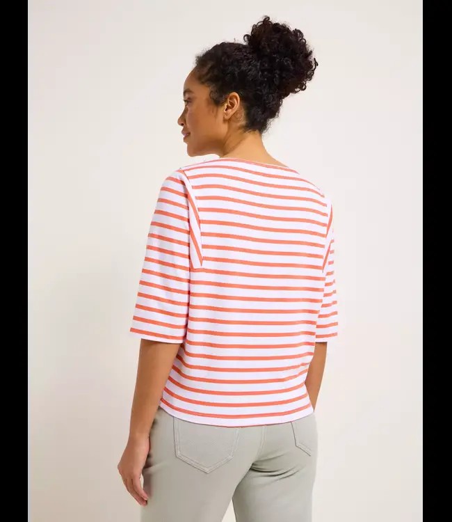LANIUS •• Half sleeve shirt with stripes | White- Coral from De Groene Knoop