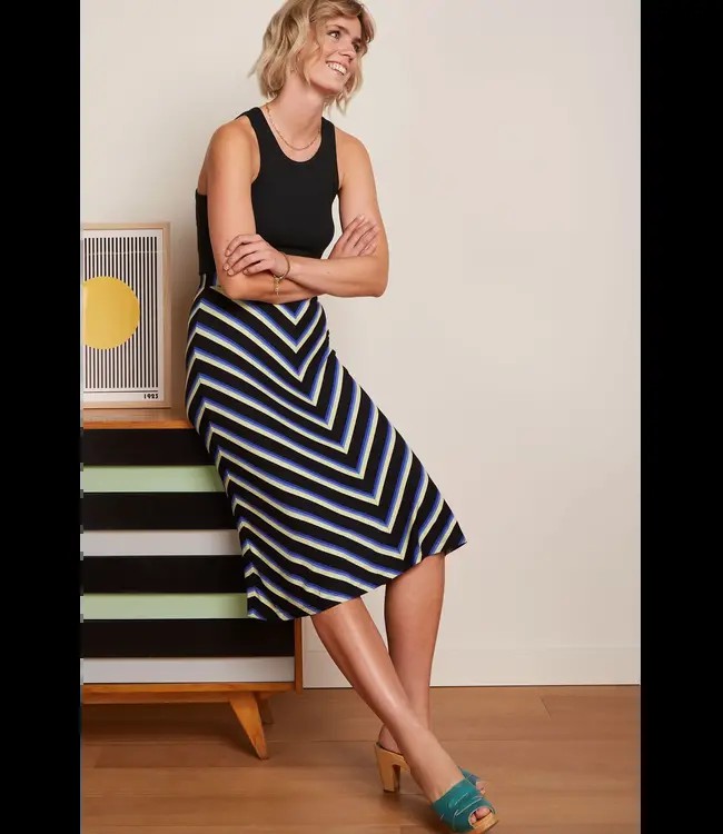 KING LOUIE ••Juno Midi Skirt Embla Stripe | Black from De Groene Knoop