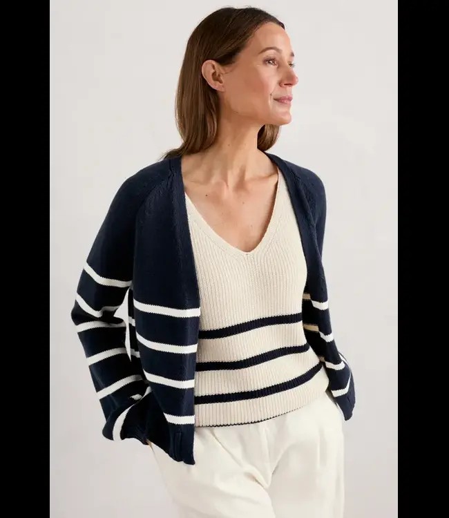 SEASALT CORNWALL •• Castle Beach Cardigan Stripe| Porthole Maritime Chalk from De Groene Knoop