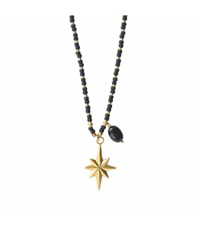 A BEAUTIFUL STORY •• Fantasy Zwarte Onyx Gouden Ketting from De Groene Knoop