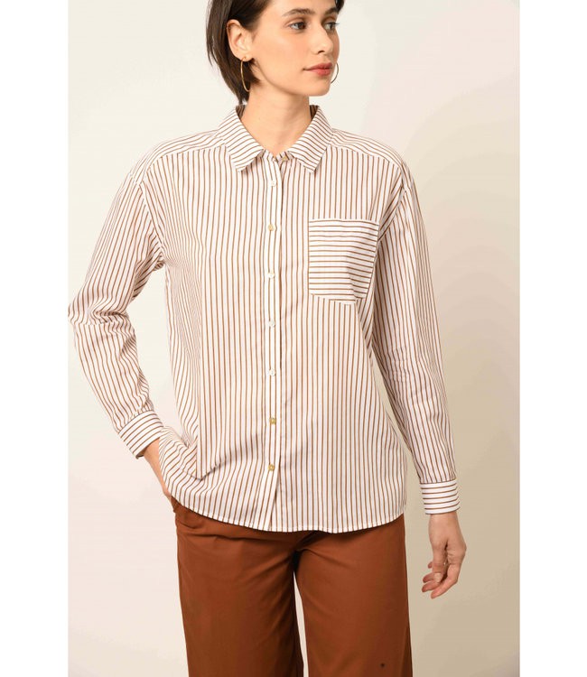 EKYOG •• gestreepte blouse REAL - OCRE STRIPE from De Groene Knoop
