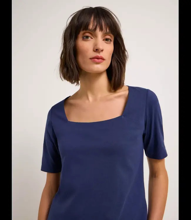 LANIUS •• Shirt with square neckline | Night Blue ~ Halbarmshirt from De Groene Knoop
