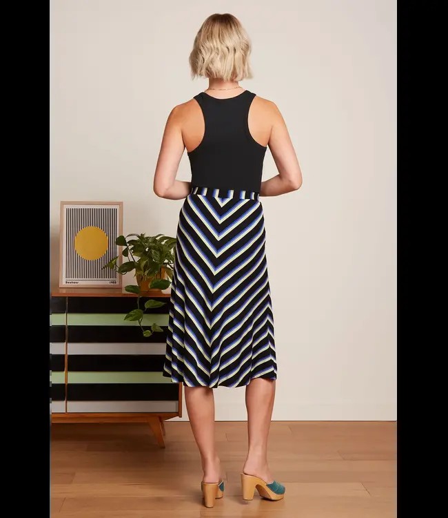 KING LOUIE ••Juno Midi Skirt Embla Stripe | Black from De Groene Knoop