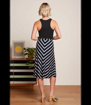 KING LOUIE ••Juno Midi Skirt Embla Stripe | Black from De Groene Knoop