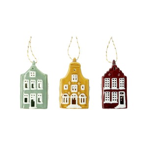 Hanger, huisje, porselein, geel, 7 cm from Dille & Kamille