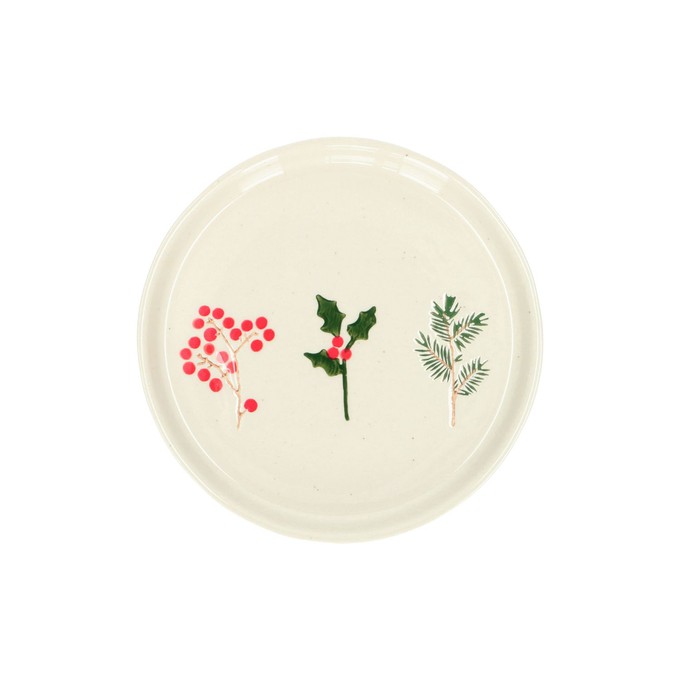 Gebaksbordje, steengoed, offwhite, kersttakjes, Ø 15 cm from Dille & Kamille