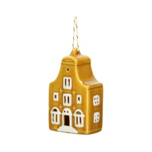 Hanger, huisje, porselein, geel, 7 cm from Dille & Kamille