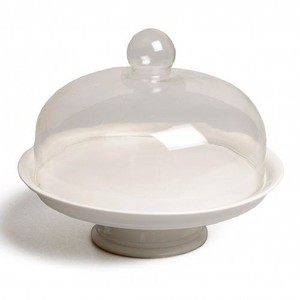 Taartplateau, porselein, met glazen stolp, Ø 30 cm from Dille & Kamille