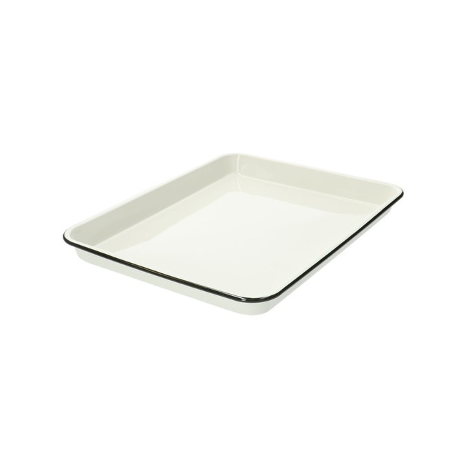 Dienblad & bakplaat, emaille, wit/zwart, 41 x 32 cm from Dille & Kamille