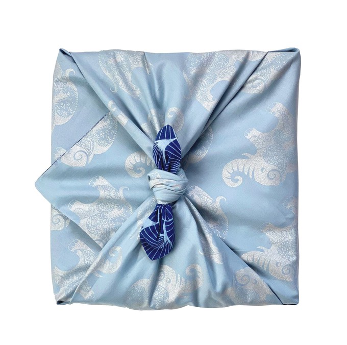 Sky Elephants & Indigo Fans Fabric Gift Wrap Furoshiki Cloth - Double Sided (Reversible) from FabRap