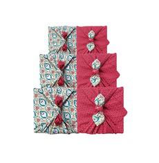 Furoshiki Gift Wrap - 3 Pack (Sizes S, M & L) Double Sided Bundle - Teal & Cherry via FabRap