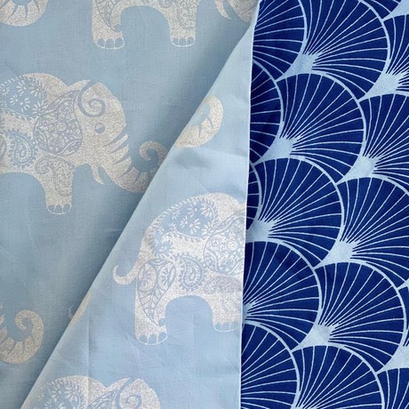 Furoshiki Gift Wrap Sky Elephants & Indigo Fans Fabric Gift Wrap - Double Sided (Reversible) from FabRap